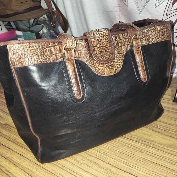 BRAHMIN Vintage Wallet & Black Leather Large Carryall Shoulder Tote Boho Bag - Picture 5 of 16